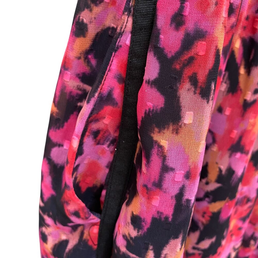 Saint + Sophia Floral Tiered Midi Dress Pink Black Sleeveless Pockets Feminine-6 - Picture 8 of 14